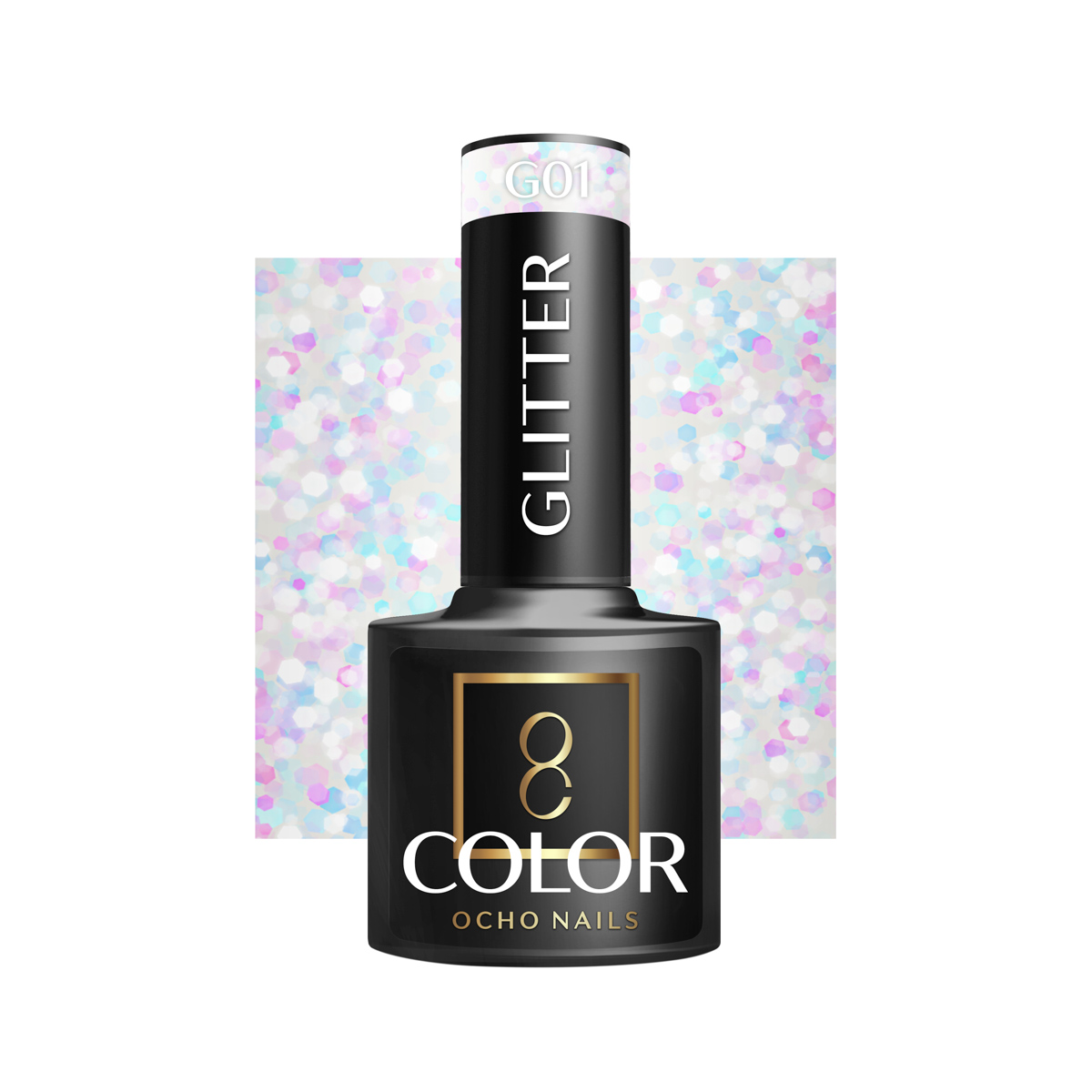 Ocho Nails Hybrid Nail Polish Glitter G01 5g - Neglelak - Sort - OS Frisørartikler