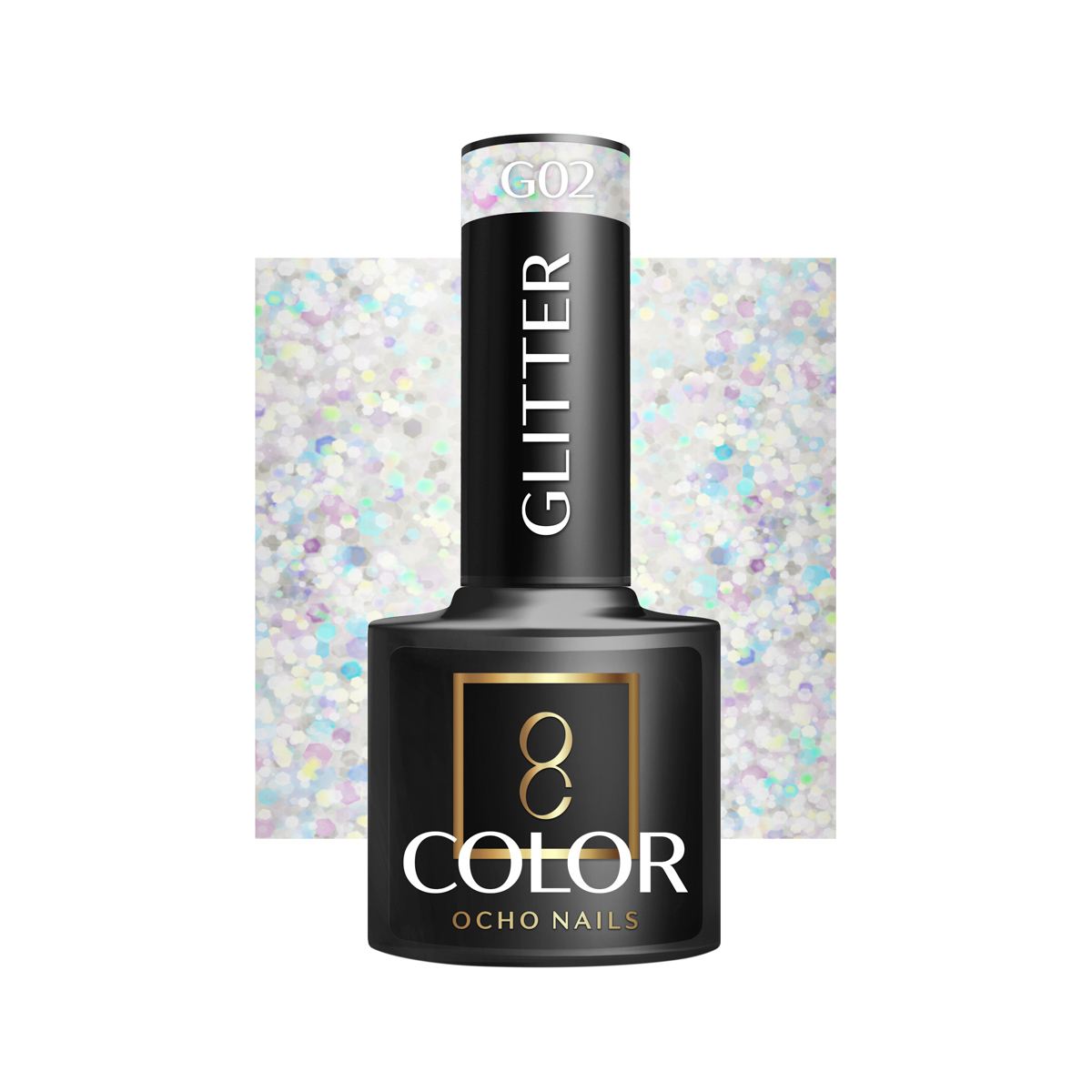 Ocho Nails Hybrid Nail Polish Glitter G02 5g - Neglelak - Sort - OS Frisørartikler