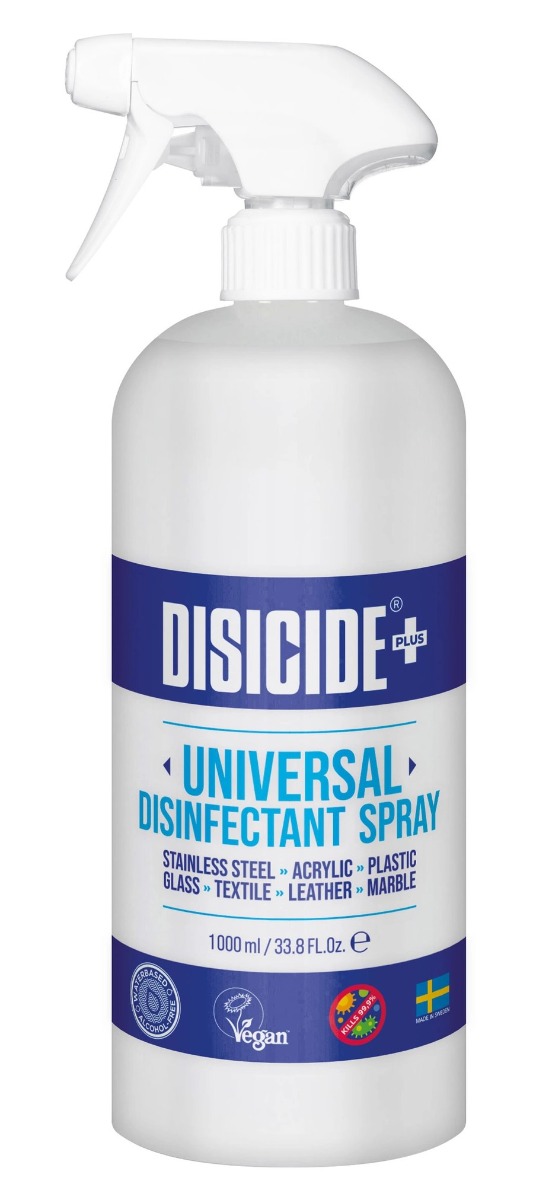 Disicide+ Universal Spray 1000 ml - Desinficering & Olie - Gul - OS Frisørartikler