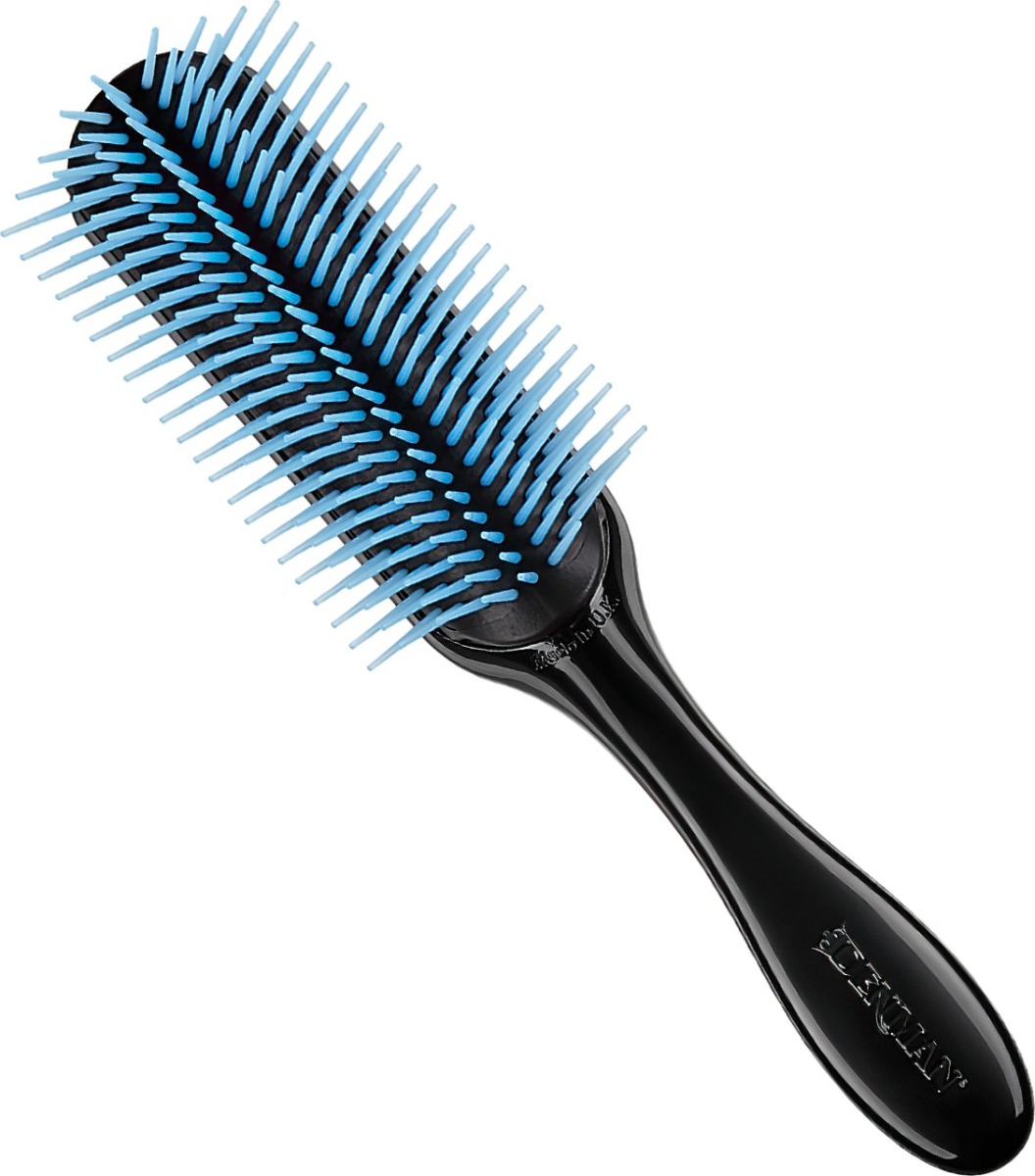 Denman D4 9 Row Black Blue Bristles - Hårbørste - Blå - OS Frisørartikler